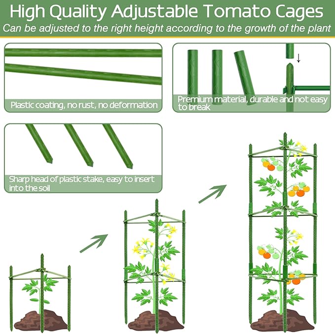 Halatool 4 Pack Tomato Cages for Garden,Up to 48in Adjustable Tomato Cage, Garden Stakes Tomato Trellis for Pots, Tomato Plant Support for Raised Garden Bed & Climbing Vegetables Flowers