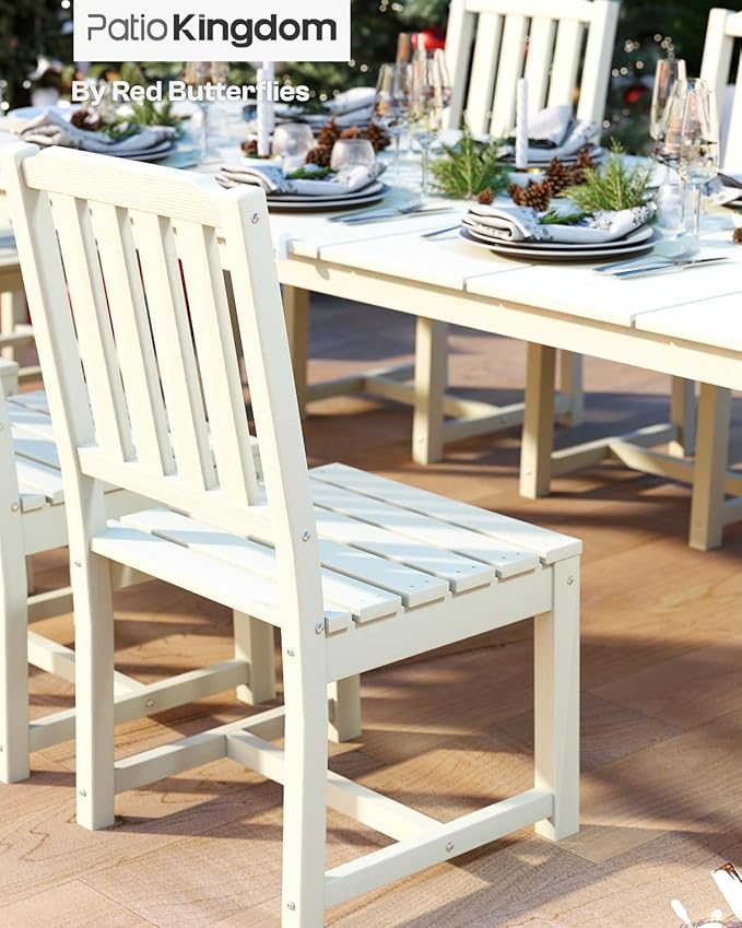 White 9-Piece Outdoor Dining Set with Beige 11FT Cantilever Umbrella, 75.2'' HDPE Table & Chairs for 8, Weather-Resistant Furniture with Umbrella Hole for Patio, Lawn, Poolside