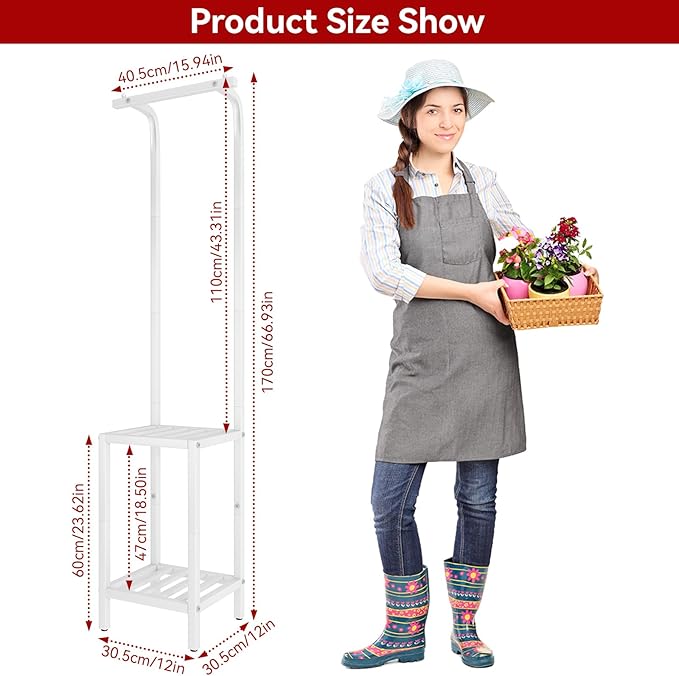 IBUYKE 67 Inch Tall Plant Stand Indoor Outdoor, 3 Tier Metal Hanging Plant Shelf for Multiple Plant, Heavy Duty Plant Holder Flower Stand for Living Room Patio Balcony Garden, White TMJ076W
