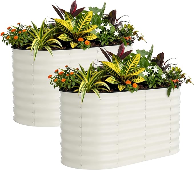 Garvee 2 Pack Galvanized Raised Garden Beds - 4x2x2ft Planter Box for Vegetables, Flowers, Rust-Resistant Garden Box, Easy Assembly Raised Beds, Durable Planters for Outdoor Plants, Beige