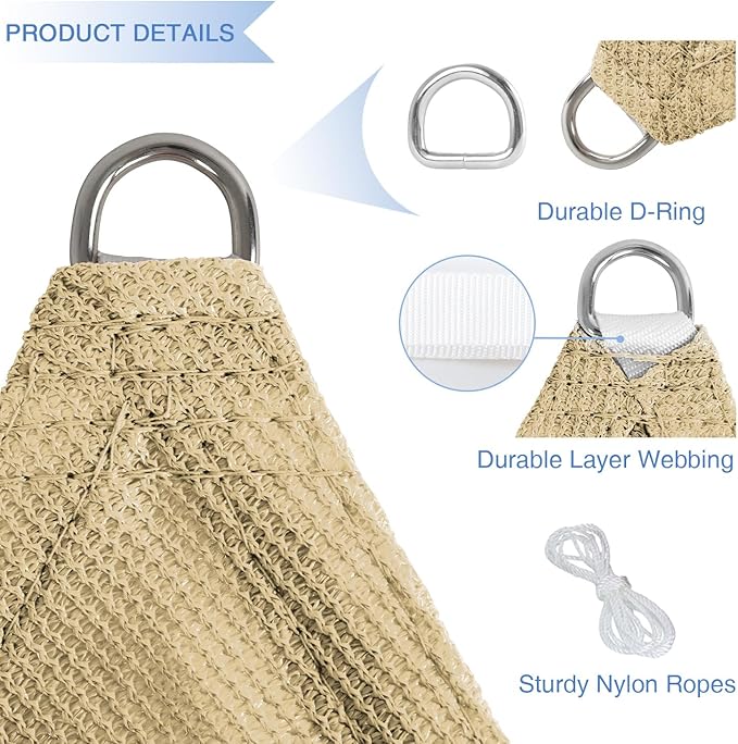 E&K Sunrise 26' x 26' x 26' Sun Shade Sail Triangle Canopy Shade Cover UV Block for Patio Backyard Garden Outdoor (Sand)