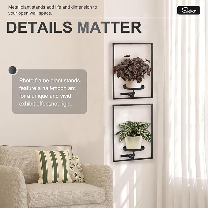 Sisher Plant Stand Indoor Outdoor,Window Plant Shelf Picture Frame Wall Plant Stand Metal Wall Plant Shelf Ease of Assembly Modern Style for Home Decor (Square 3-pack)