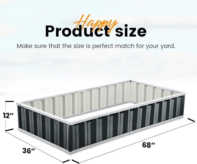 KING BIRD Raised Garden Bed 68" x 36" x 12" (2 Packs) Galvanized Steel Metal Outdoor Planter Kit Box for Vegetables, Flowers, Fruits, and Herbs, Dark Grey