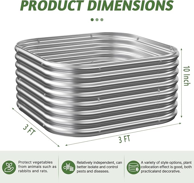 4 Pack 3x3FT Raised Beds for Gardening, Corrugated Galvanized Steel Raised Garden Bed, Outdoor Metal Above Ground Garden Bed for Vegetables and Flowers-3x3FTx10Inch