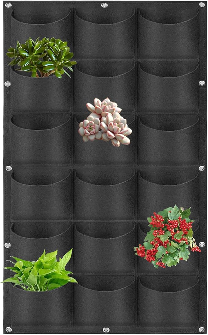 Hanging Planting Grow Bags, 18 Pockets Hanging Vertical Wall Planter Wall Mounted Grow Bag Outdoor Indoor Gardening Vertical Greening Flower Container, Planting Bags Storage Bags(1.0 m × 0.5 m, Black)
