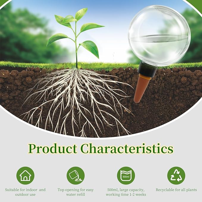 9 Pack Self Watering Globes for Indoor Plant Plastic Water Bulbs 17.5 oz Automatic Watering Planter Insert Top Fill with Slow Release Control Plants Watering Devices System, Water Spikes Stakes
