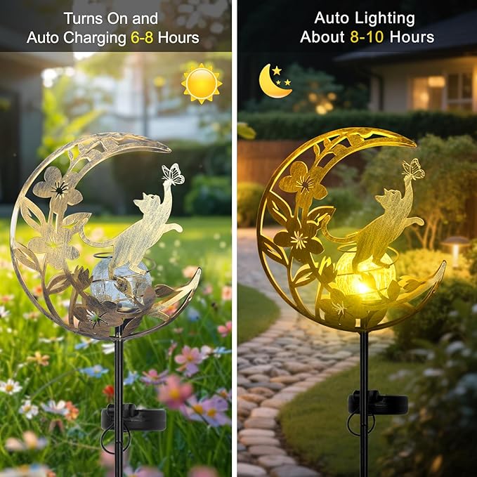 JOBOSI Solar Moon Cat Decorative Gift, Solar Moon Cat Ground Stake Light, Gifts for Women Mom Grandmother, Garden Lawn Decor Christmas & New Year Gift Cat
