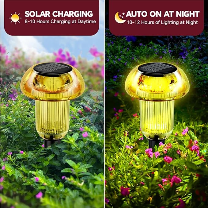 Easter Solar Pathway Lights Outdoor Decorative 4 Pack, Yellow LED Mushroom Solar Lights Outdoor Waterproof Solar Powered Decor for Yard Driveway Patio, Valentines Day Halloween Christmas Garden Decor