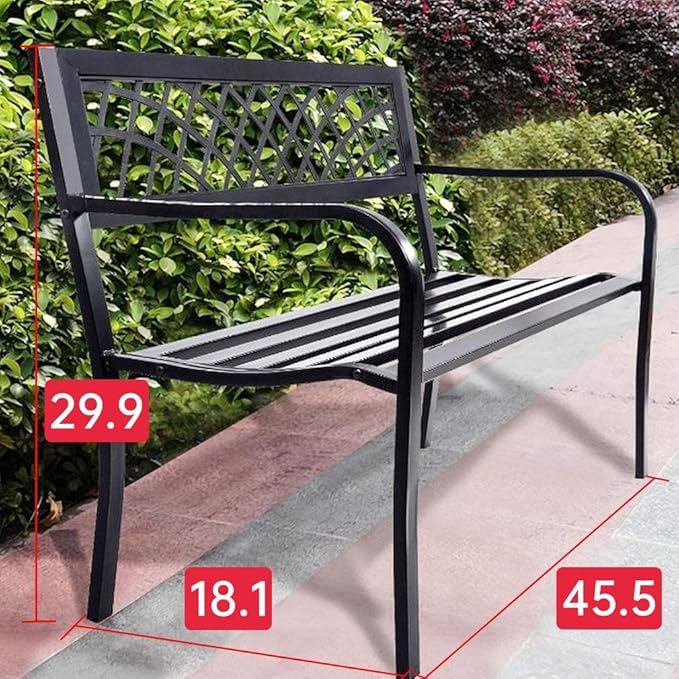 Garden Bench Outdoor Bench with Plastic Backrest for Patio Metal Bench Park Bench or Yard Porch Clearance Work Entryway