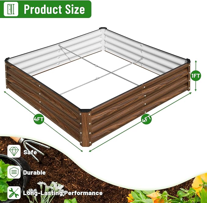 SnugNiture Galvanized Raised Garden Bed 4x4x1FT Outdoor Large Metal Planter Box Steel Kit for Planting Vegetables, Flowers
