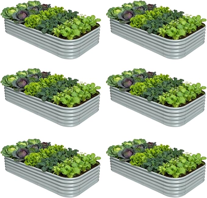 6-Pack Galvanized Raised Garden Bed 8x4x1.5 | 10x2x1.5 ft, 18" Tall Metal Planter Boxes Outdoor for Vegetable Herbs, Modular Raised Flower Bed for Gardening with Zn-Al-Mg Coated-Brooklyn Grey