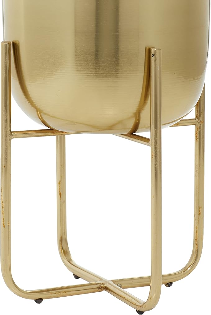 Deco 79 Metal Indoor Outdoor Planter Brushed Dome Large Planter Pot with Curved X-Shaped Bases, Set of 2 Planters 16", 13"H, Gold