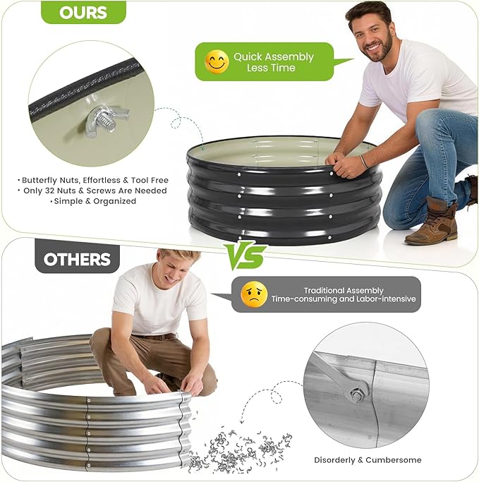 ZORMY Galvanized Raised Garden Bed Outdoor, Round Metal Planter Boxes 2 Pcs, 3x3x1ft Steel Raised Bed Kit for Planting Vegetables, Fruits, Flowers(Grey)