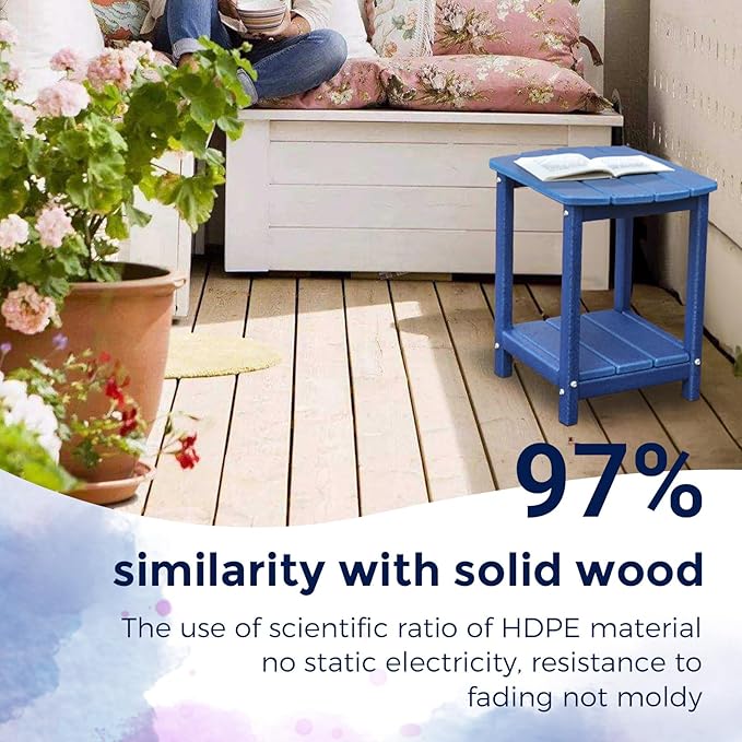 Adirondack Square Outdoor Side Table,2-Tier Storage Patio Side Table, HDPE End Tables for Backyard Pool Porch Garden Lawn