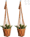 Artilady Macrame Hanging Planter for Indoor Plants, Boho Woven Plant Hanger Large Hanging Flower Pot Holders Outdoor Baskets Storage No Tassels Brown Wall Decor (Latte Brown-2pcs)