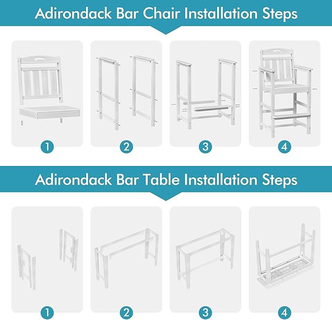 Ciokea 3 Pcs Outdoor Bar Height Table Set, 60" Extra Long Rectangle High Top Table and 2 Oversized Adirondack Chairs Set, Heavy-Duty All-Weather HDPE Patio Bar Set for Backyard Balcony Deck, White