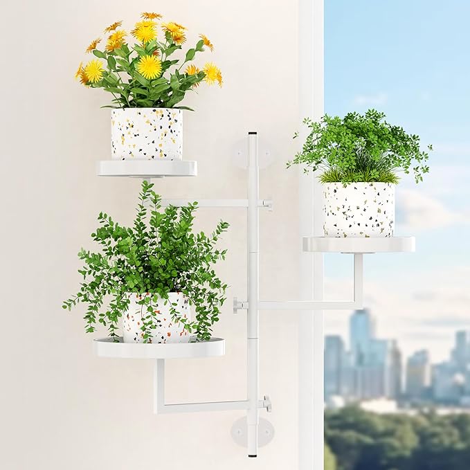Plant Holder Indoor Rotating Window Plants Shelves Metal Wall Plant Stand 3 Tier Wall Planters for Indoor Plants, for Outdoor, Patio, White