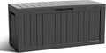 ROJIK Outdoor Storage Housing Deck Box - Waterproof Patio Furniture, Garden Tools, Cushions, Pool Accessories Storage Bench with Lockable Lid and Side Handles (Black 90 Gal)