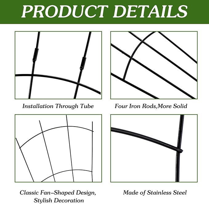 4 Pack 32'' Garden Trellis for Climbing Plants Outdoor Metal Trellis for Potted Plants Indoor Fan Shape Plant Support for Houseplant Flower Ivy Vine