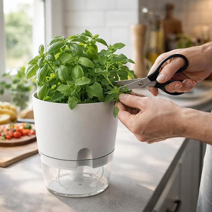 Planterhoma 5 Pack Self Watering Pots for Indoor Plants, 9 Inch Plant Pot Plastic Self Watering Planter for Orchid, Monstera, Lily, Large Clear Flower Pots with Drainage Holes and Wicking Rope, White