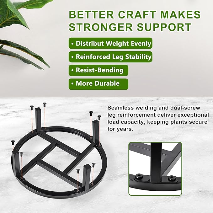 Metal Plant Stand Indoor Outdoor, Heavy Duty Plant Riser, Sturdy Flower Pot Holder Low Planter Stand, Single Flower Pot Stands, Modern Planter Stool for Indoor Plants (Black, 11.8"-2PCS)