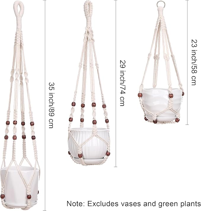 YIBOT 3 Pack Macrame Plant Hangers Indoor Different Size Hanging Planter Basket Flower Pot Holder with Beads No Tassels 35"/29"/23"(POTS NOT Included)
