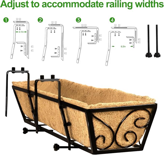 4pcs 30 Inch Window Deck with Coco Liner, 30" Window Boxes Horse Trough with Coconut Coir Liner, Metal Hanging Flower Planter Window Basket Deck Railing Planter Boxes for Outdoor Indoor Lawn