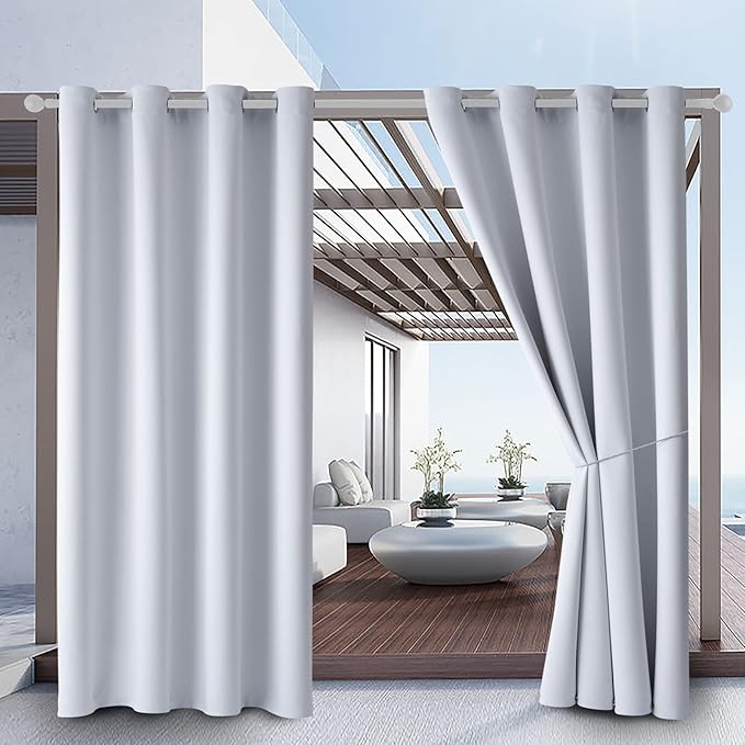 Water Proof Outside Curtains with Grommet Top for Porch, W52 x L120 Thermal Insulated Washable Light Block Outdoor Divider Drapes for Patio Gazebo Deck Pool Area Pergola Cabana (2 Panels)