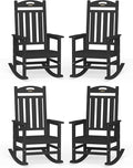 Oversized Outdoor Rocking Chairs Set of 4, High Back Porch Rocker Chair, HDPE All Weather Resistant Rocking Chairs for Patio, 380lbs Weight Capacity, Black