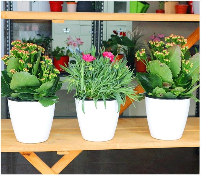 5.2“ Self Watering Planter White Flower Pot, 3 Pcs Medium Planter Pot, Mini Plant Pot, for All Plants, Herbs, African Violets, Succulents, Flowers Or Start Plants, White, 5 inch