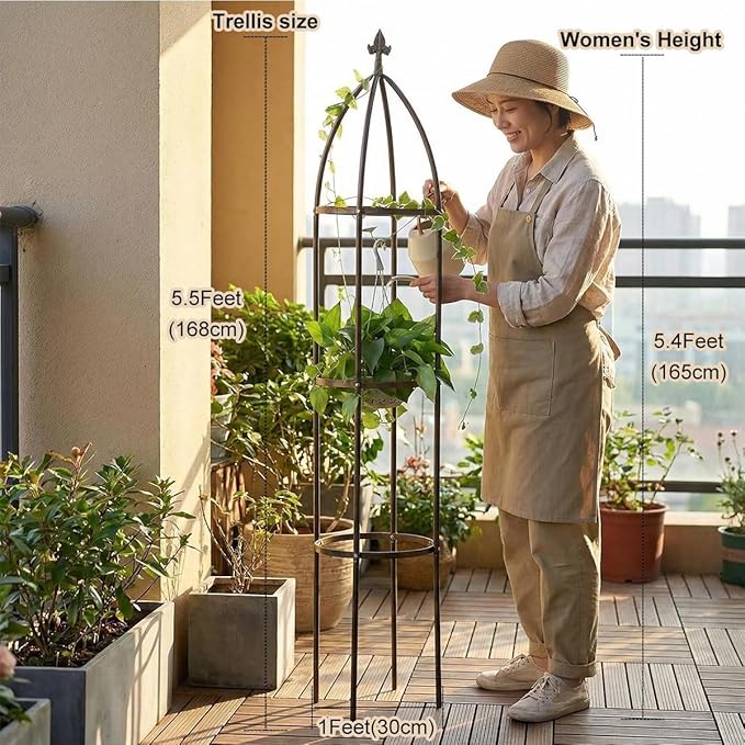 100% Metal Obelisk Garden Trellis 5.5 Feet Tall Sturdy Plant Support for Climbing Vines and Flowers Stands,1pc Upgrade (Bronze, Medium)