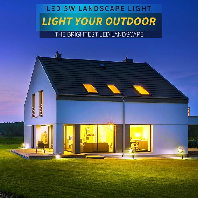 LED Landscape Lights,5W 120V AC Outdoor Pathway Garden Yard Spotlight,IP65 Waterproof Garden Flood Light,Outdoor Spotlight with Stake,UL Cord 5-ft with Plug (Pack of 1, Daylight White)