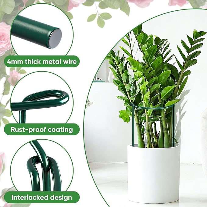 12 Pack 32 or 16 inch Adjustable Plant Support Stakes, Heavy-Duty Half Round Peony Support, Garden Plant Stakes Cage for Outdoor Plants, Peony, Tomato, Hydrangea, (16In Support +16In Extension Tubes)