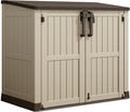 LHBcraft Waterproof Outdoor Storage Box 36 Cu Ft with Lockable Doors, Portable Horizontal Resin Storage Shed, Easy to Assemble, Outdoor Storage Cabinet for Backyards, Brown-Beige