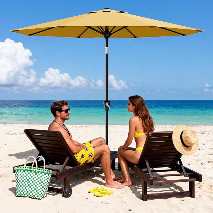 Garvee 10FT Patio Umbrella - Outdoor Table Umbrella with Smooth Crank Lift, Push Button Tilt and 8 Sturdy Ribs - Market Umbrella UV Protection Waterproof for Pool, Deck, Yard, Garden (Yellow)