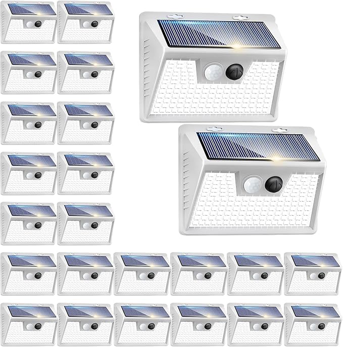 Peasur Solar Lights Outdoor Waterproof, 24Pack 140LED Bright Motion Sensor Security Lights 3 Modes, Solar Powered Fence Wall Light for Garden Yard Outside(Cool White)