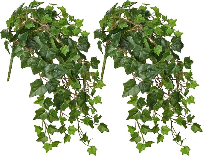 Hollyone 2pcs Artificial Hanging Plants 24" Fake Ivy Vine Faux Ivy Leaves Hanging Plant Greenery for Wall House Room Patio Indoor Outdoor Home Shelf Office Wedding Decor, UV Resistant
