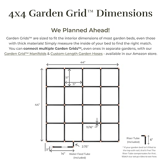 The Garden Grid | Garden Watering System for Raised Beds - But Better | Pre-Assembled, Waters Every Plant, 1-Min Setup, USA-Made, Lasts 5–10x Longer Than Drip Irrigation | Size: 4x4 - Dims: 44"x44"