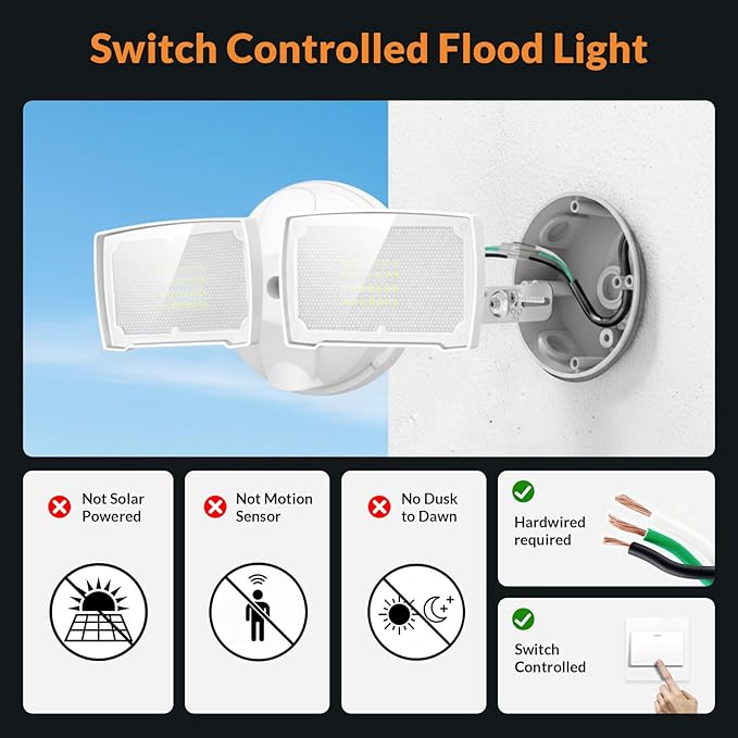 LEPOWER 28W 3000LM ‌LED Security Flood Light‌ ‌Outdoor‌, Switch Controlled Aluminum ‌Security Light‌, 2 Adjustable Heads, 5500K Daylight, IP65 Waterproof, Wet Location for Patio, Garden, Yard Lights