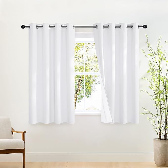 NICETOWN 100% Blackout Door Curtain 63 inch Long Thermal Insulated Room Darkening Privacy Short Curtain Window Treatment, Closet Drapes for Front/Sliding Door (Pure White, 52W x 63L, 1 Panel)