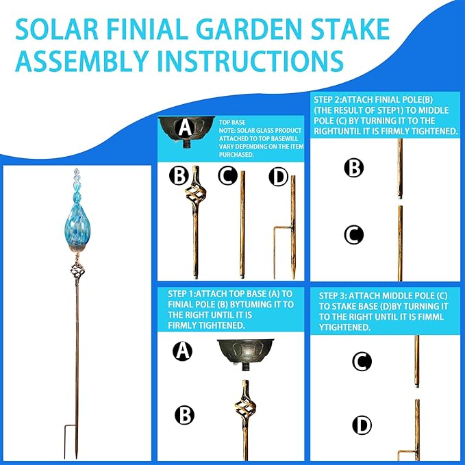 Solar Garden Lights Outdoor, Decorative LED Flame Garden Stakes, Hand Blown Glass and Outdoor Waterproof Glass Stakes (Light Blue)