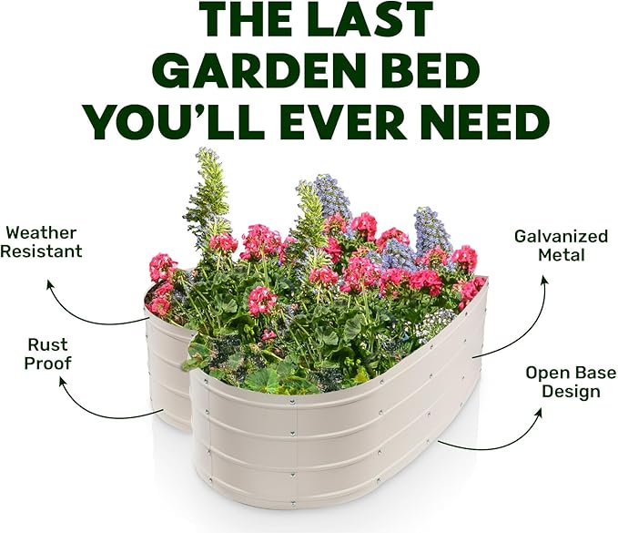 Plant & Plot Galvanized Raised Garden Beds Outdoor // Planter Raised Beds for Gardening, Vegetables, Flowers // Large Metal Garden Box (White) // Tool-Free Assembly
