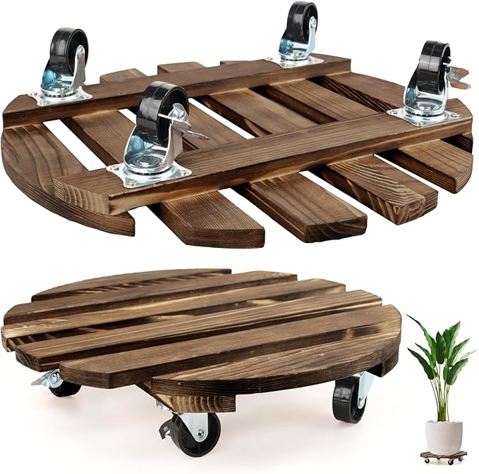 2 Pack Plant Stand with Wheels, Plant Caddies with 360° Lockable Smooth Sliding Wheels Durable Sturdy, Outdoor/Indoor Heavy Duty Rolling Plant Stand for Plant Pot,Flower Pot (Dark Brown 14")