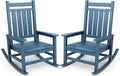 SERWALL Oversized Outdoor Rocking Chair Set of 2, HDPE Rocker for Adults, Patio Rocking Chairs for Porch, Blue