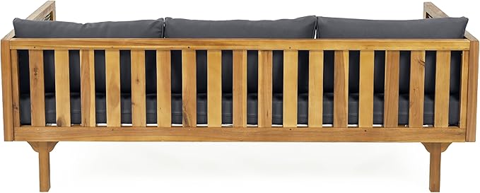 Merax 67.5" Outdoor Patio Daybed 3 Seater Sofa Bed,Acacia Wood Frame with Rattan Arm,Cushion & Pillow for Garden