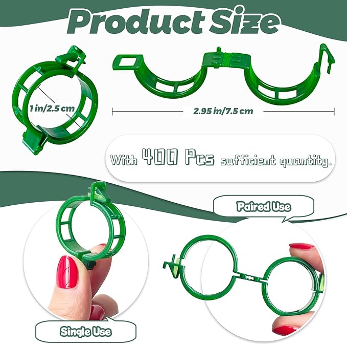OJYUDD 400 Pcs Tomato Clips,Plastic Vine Clips,Plant Support Clips for Gardening,Climbing Plants,Tomato,Vegetables(Green)