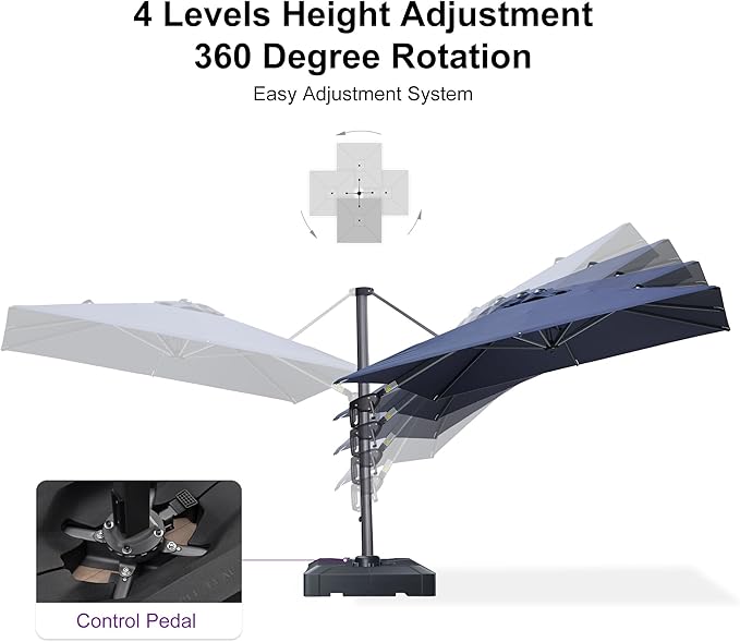 PURPLE LEAF 8' X 8' Patio Umbrella for Pool 7' High Offset Outdoor Cantilever Umbrella Swimming Pool Umbrella with 360°Rotation for Poolside Navy Blue