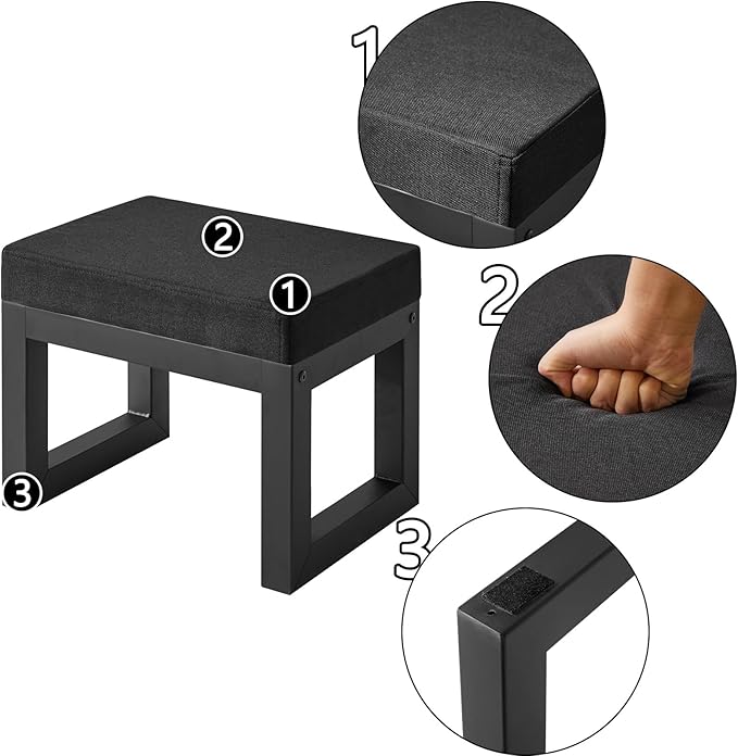 IBUYKE 16 Inch Small Foot Stool Ottoman, Rectangle Linen Foot Rest with Padded Seat and Metal Legs, Modern Ottoman Foot Rest for Living Room Bedroom Entryway Couch, Black WBD001B