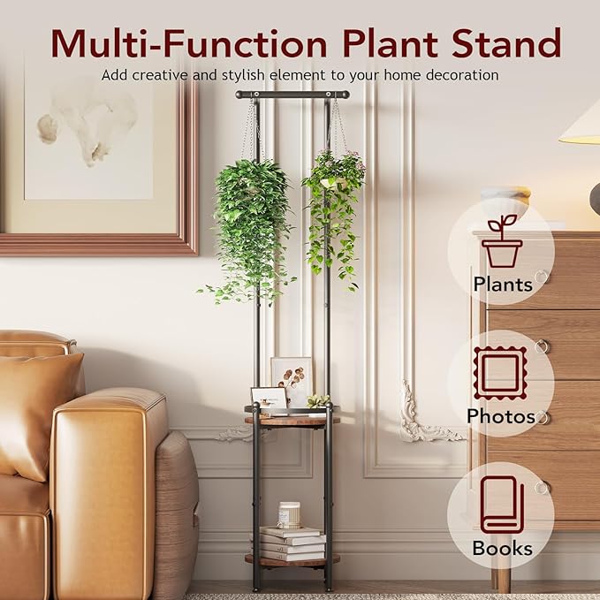 Plant Stand Indoor Outdoor - Heavy Duty Metal 2-tier Hanging Plant Holder Space-Saving Iron Plant Stands Tall Plant Shelf for Living Room Garden Balcony（Rustic Brown and Black）
