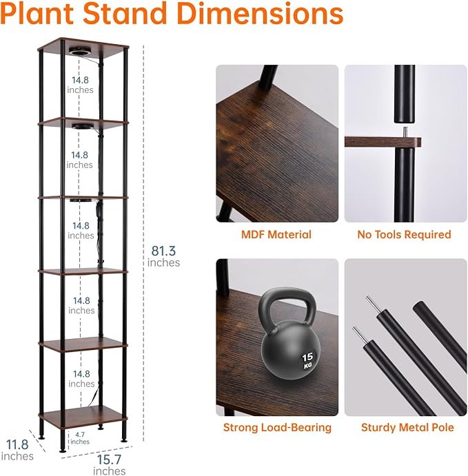 Bstrip Plant Stand Indoor with Grow Light, 81.3" Tall Indoor Plant Shelf, 6 Tier Flower Stand with Plant Light Full Spectrum, Metal Plant Holder with Light, lighted Plant Rack for Home, Corner, Patio
